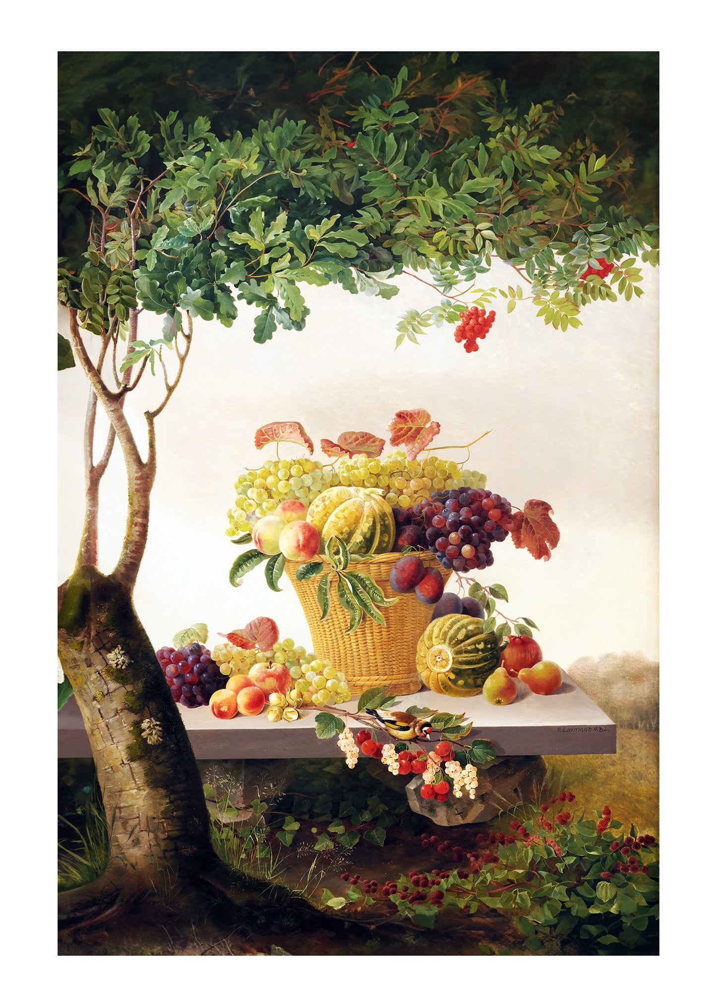 A Basket Of Fruit In A Landscape