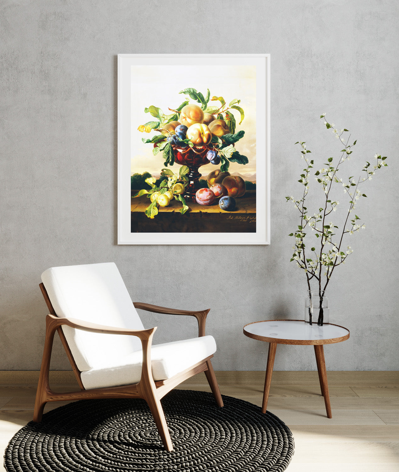 Still Life with Peaches and Plums in a Red Glass Bowl