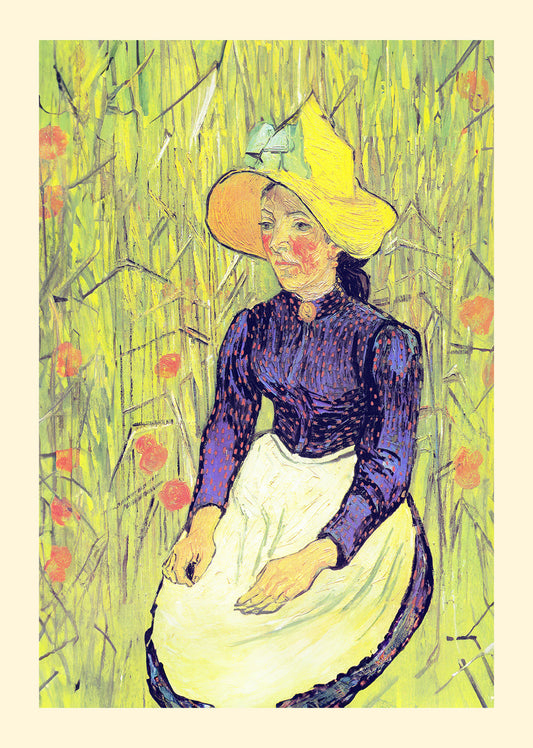 Young Peasant Woman with Straw Hat Sitting in Wheat