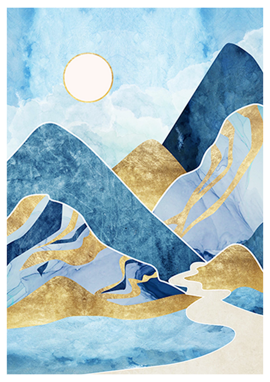 Abstract Graphic Blue Mountain Poster - Hakyarts