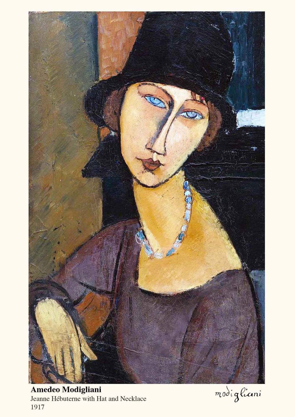 Amedeo Modigliani - Jeanne Hebuterne with Hat and Necklace Poster - Hakyarts