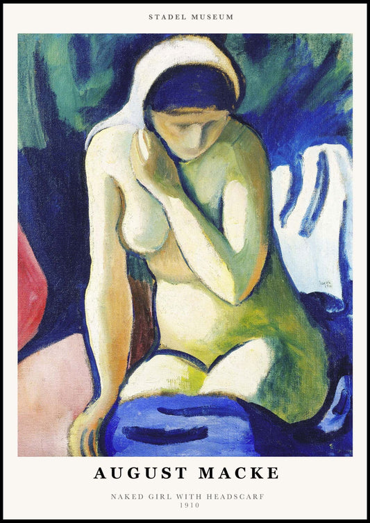 August Macke Poster - Naked Girl with Headscarf Poster - Hakyarts