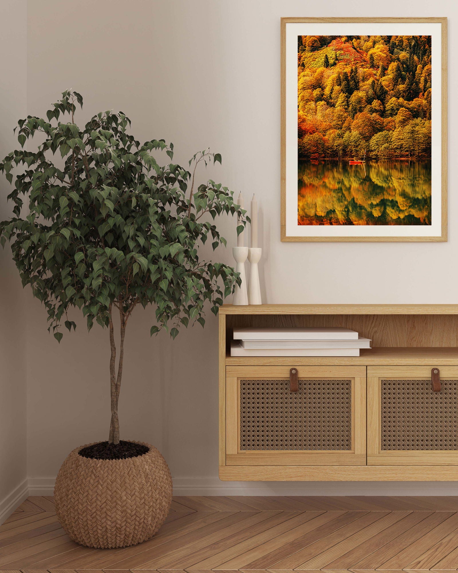 Autumnal Red Forest Poster - Hakyarts