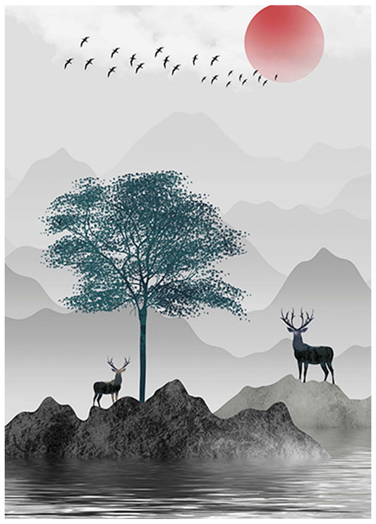 Deers on a Mountain poster - Hakyarts