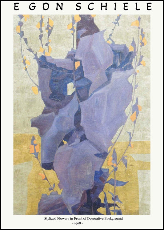 Egon Schiele - Stylized Flowers in Front of Decorative Background Poster - Hakyarts