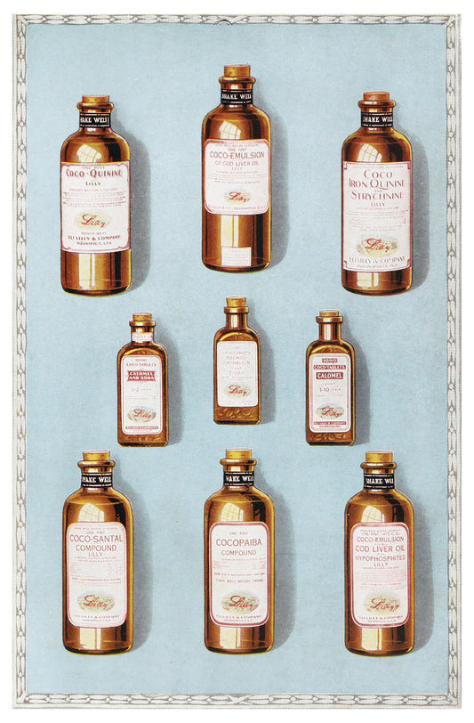 Eli Lilly & Company - Bottles of Chocolate Flavored Medicines Poster - Hakyarts