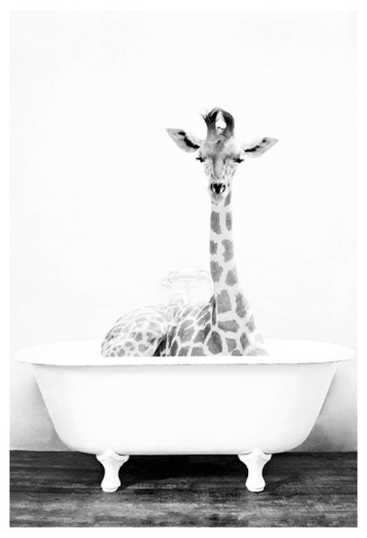 Giraffe In A Bathtub Poster - Hakyarts