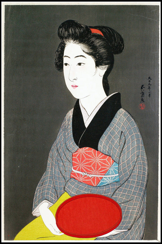 Hashiguchi Goyo - Waitress Holding a Tray ‘Portrait of Onao’ - Hakyarts