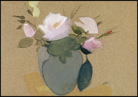 Helene Schjerfbeck - Roses in a Blue-Green Vase - Hakyarts