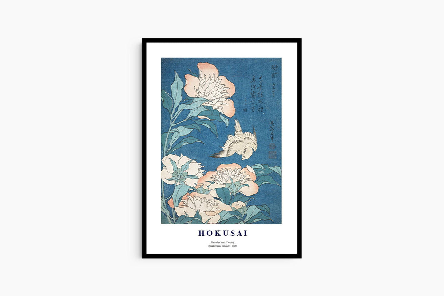 Katsushika Hokusai - Peonies and Canary 'Shakuyaku, Kanaari' Poster - Hakyarts