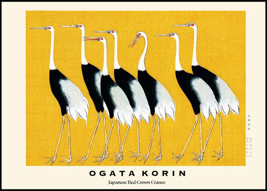 Ogata Korin - Japanese Red Crown Cranes Poster - Hakyarts