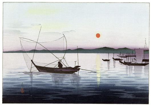 Ohara Koson - Boats and Setting Sun - Hakyarts