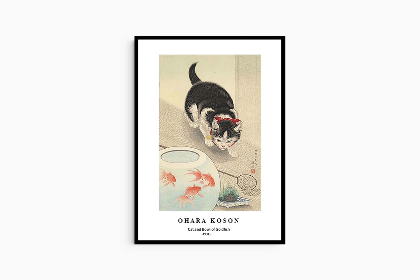 Ohara Koson - Cat and Bowl of Goldfish Poster - Hakyarts