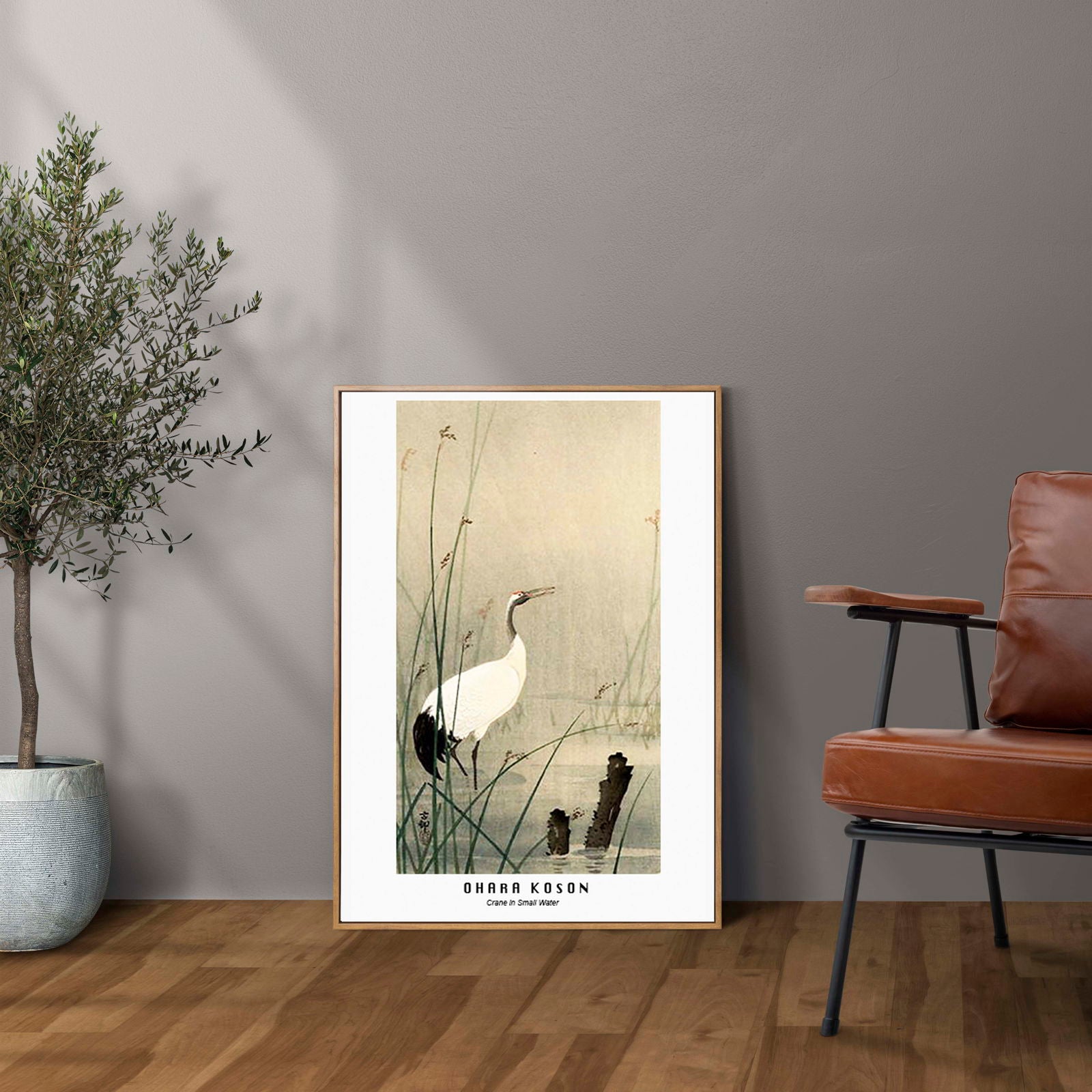 Ohara Koson - Crane in Small Water Poster - Hakyarts