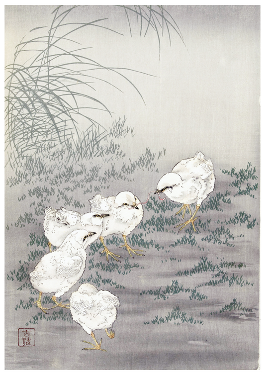 Ohara Koson - Five Chicks - Hakyarts