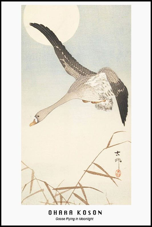 Ohara Koson - Goose Flying in Moonlight Poster - Hakyarts