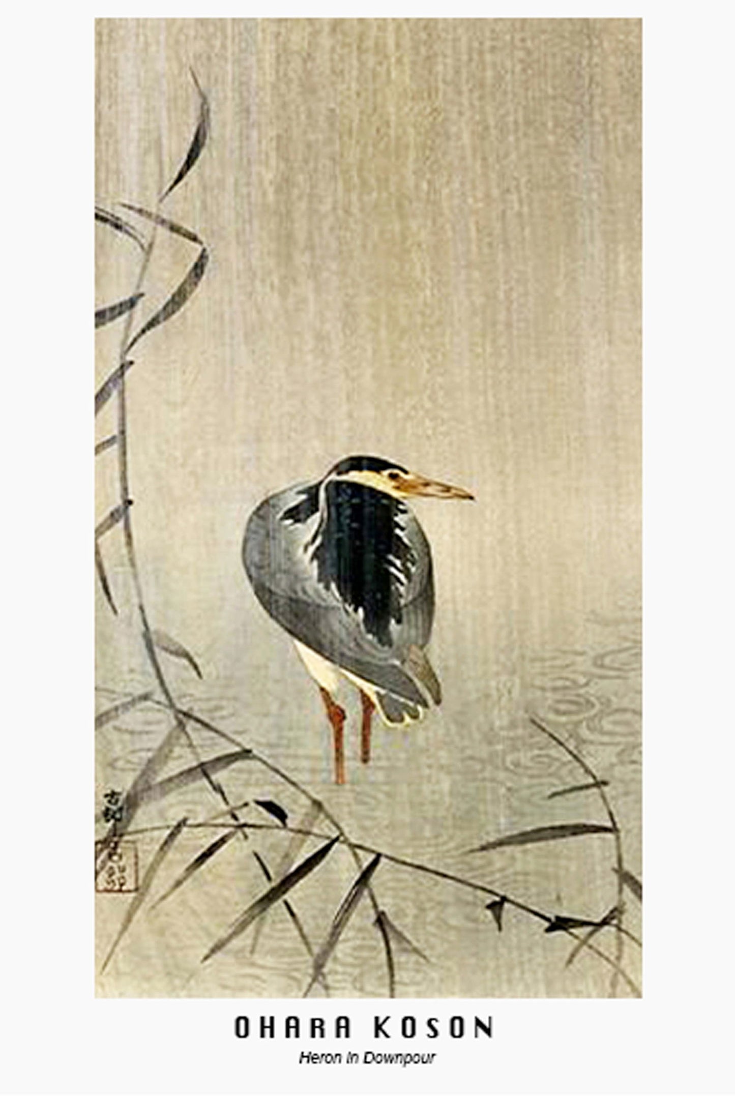 Ohara Koson - Heron in Downpour Poster - Hakyarts