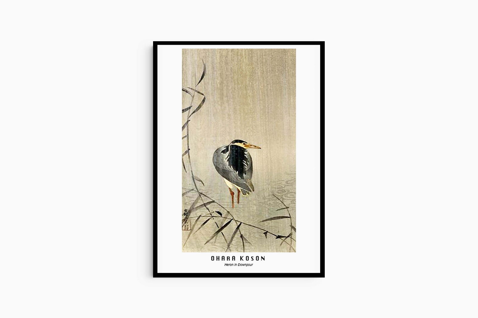 Ohara Koson - Heron in Downpour Poster - Hakyarts