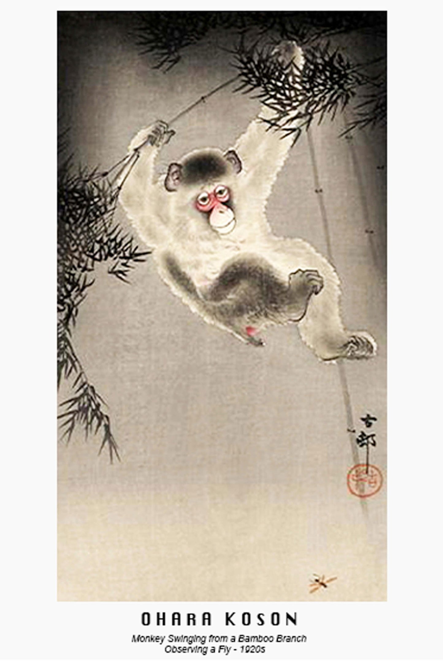 Ohara Koson - Monkey Swinging from a Bamboo Branch Poster - Hakyarts