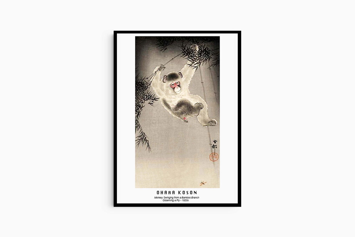 Ohara Koson - Monkey Swinging from a Bamboo Branch Poster - Hakyarts