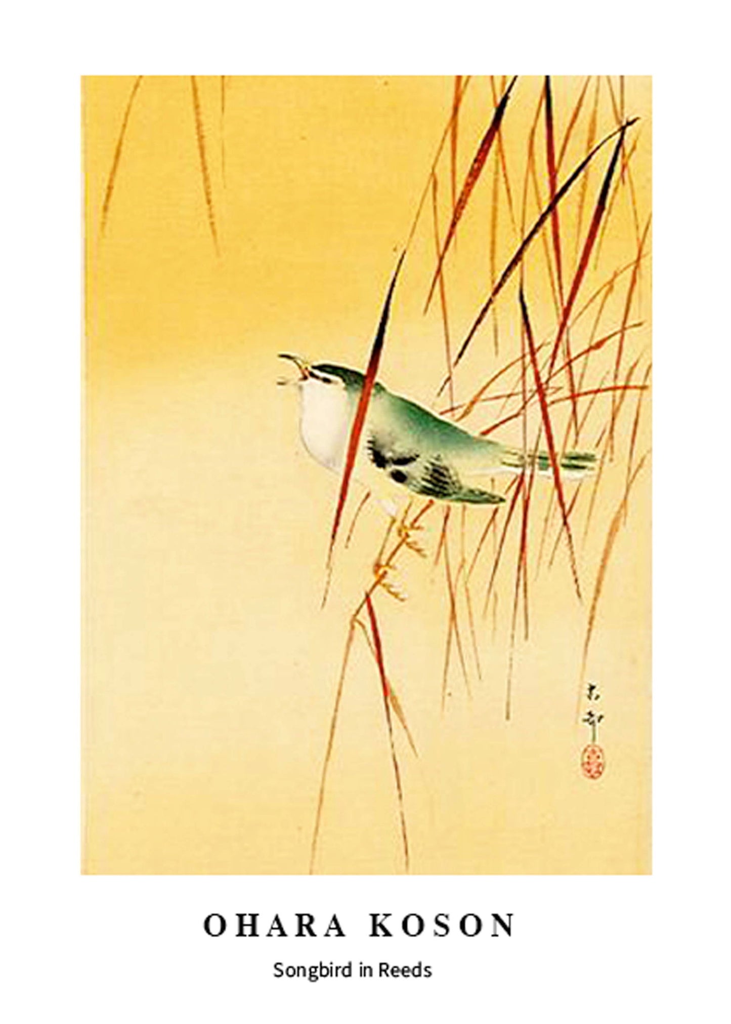 Ohara Koson - Songbird in Reeds Poster - Hakyarts