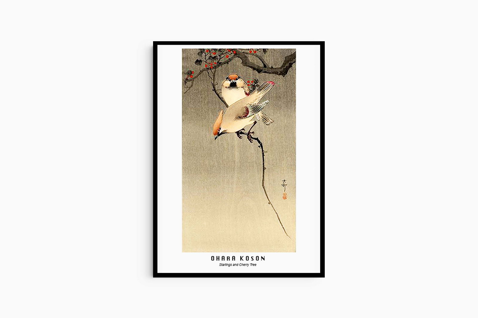 Ohara Koson - Starlings and Cherry Tree Poster - Hakyarts