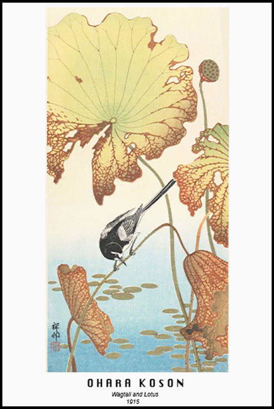 Ohara Koson - Wagtail and Lotus Poster - Hakyarts