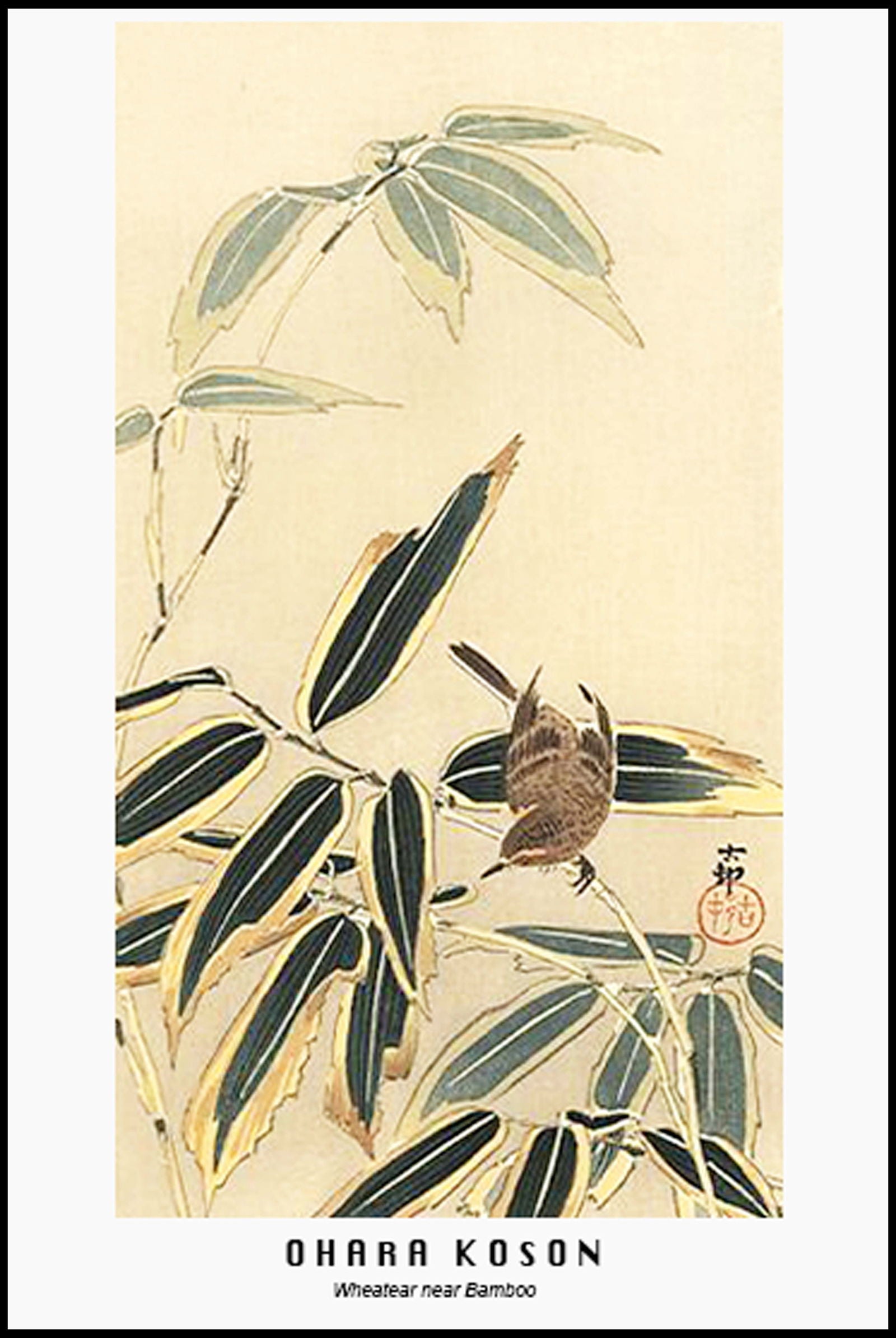 Ohara Koson - Wheatear near Bamboo Poster - Hakyarts