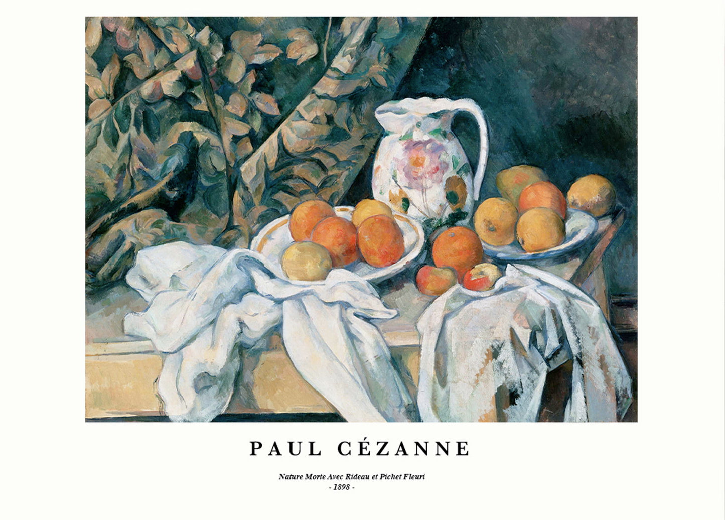 Paul Cézanne - Nature Morte avec Rideau et Pichet Fleuri Poster - Hakyarts