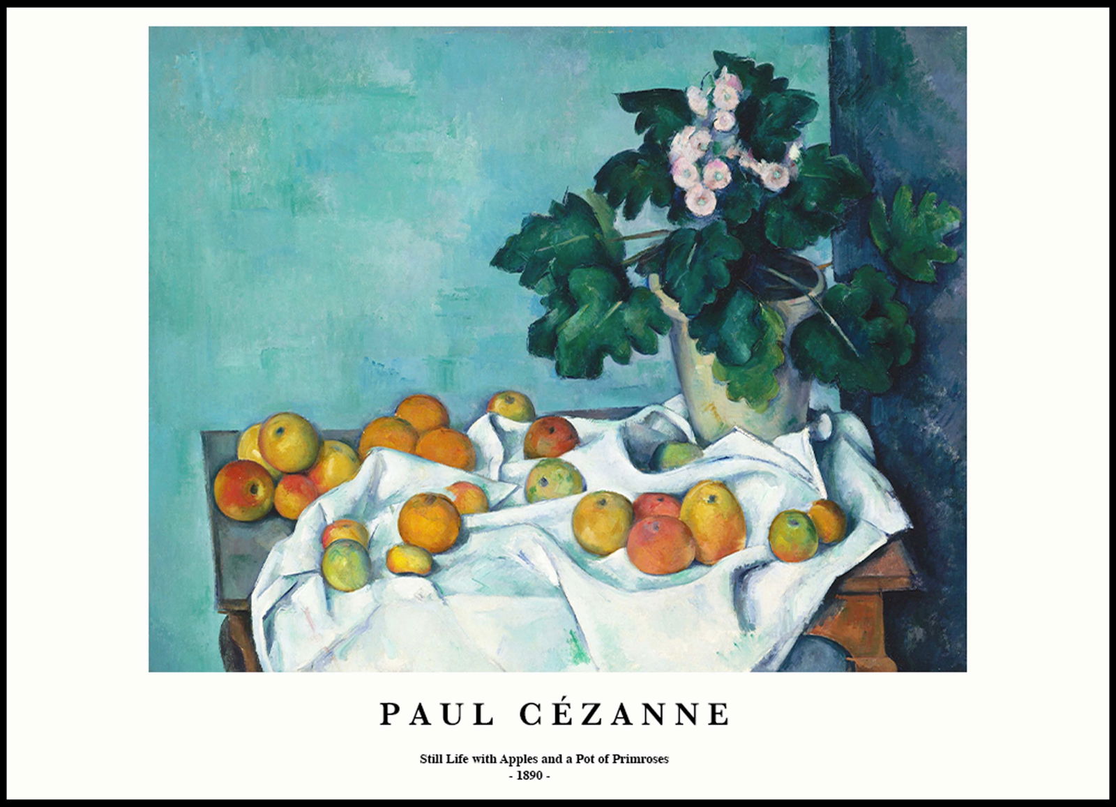 Paul Cézanne - Still Life with Apples and a Pot of Primroses Poster - Hakyarts