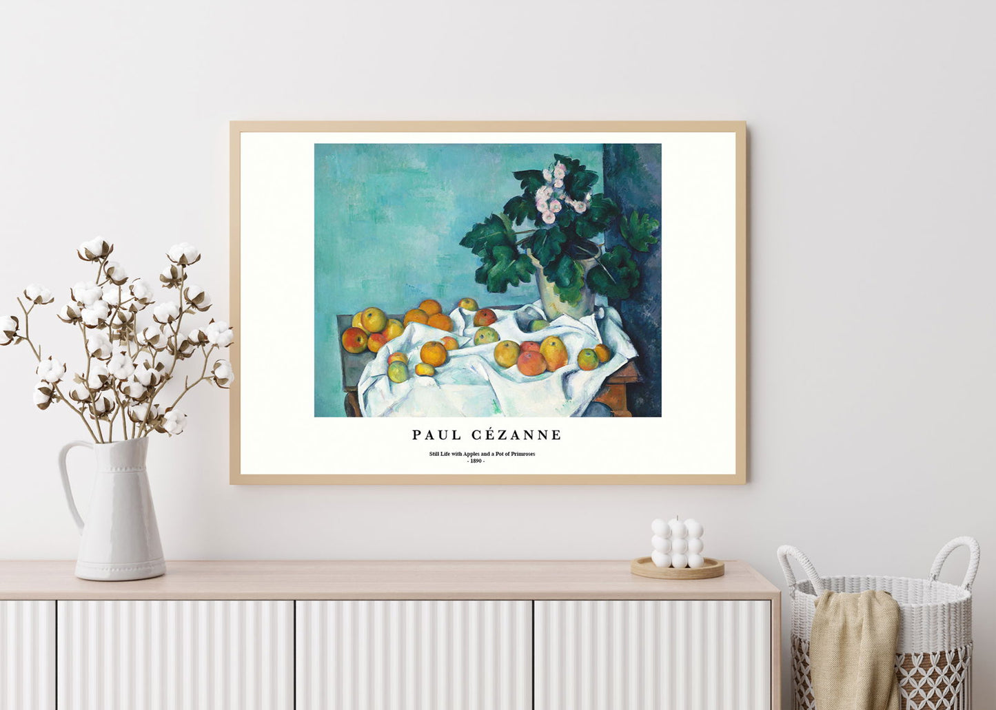 Paul Cézanne - Still Life with Apples and a Pot of Primroses Poster - Hakyarts