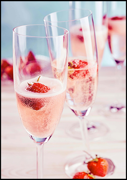 Strawberries Pink Champagne Poster - Hakyarts