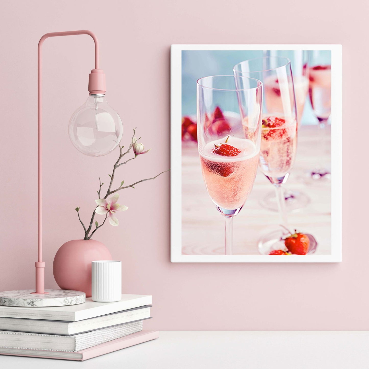 Strawberries Pink Champagne Poster - Hakyarts