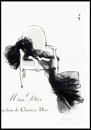 Vintage 'Miss Dior ' Illustration Poster - Hakyarts