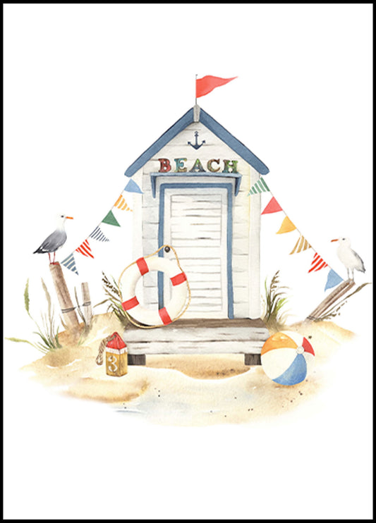 White Beach Hut Poster - Hakyarts