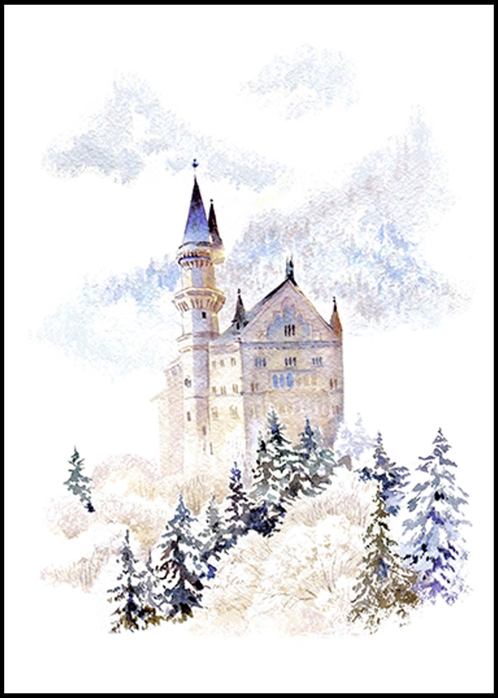 Winter Castle Illustration Poster - Hakyarts