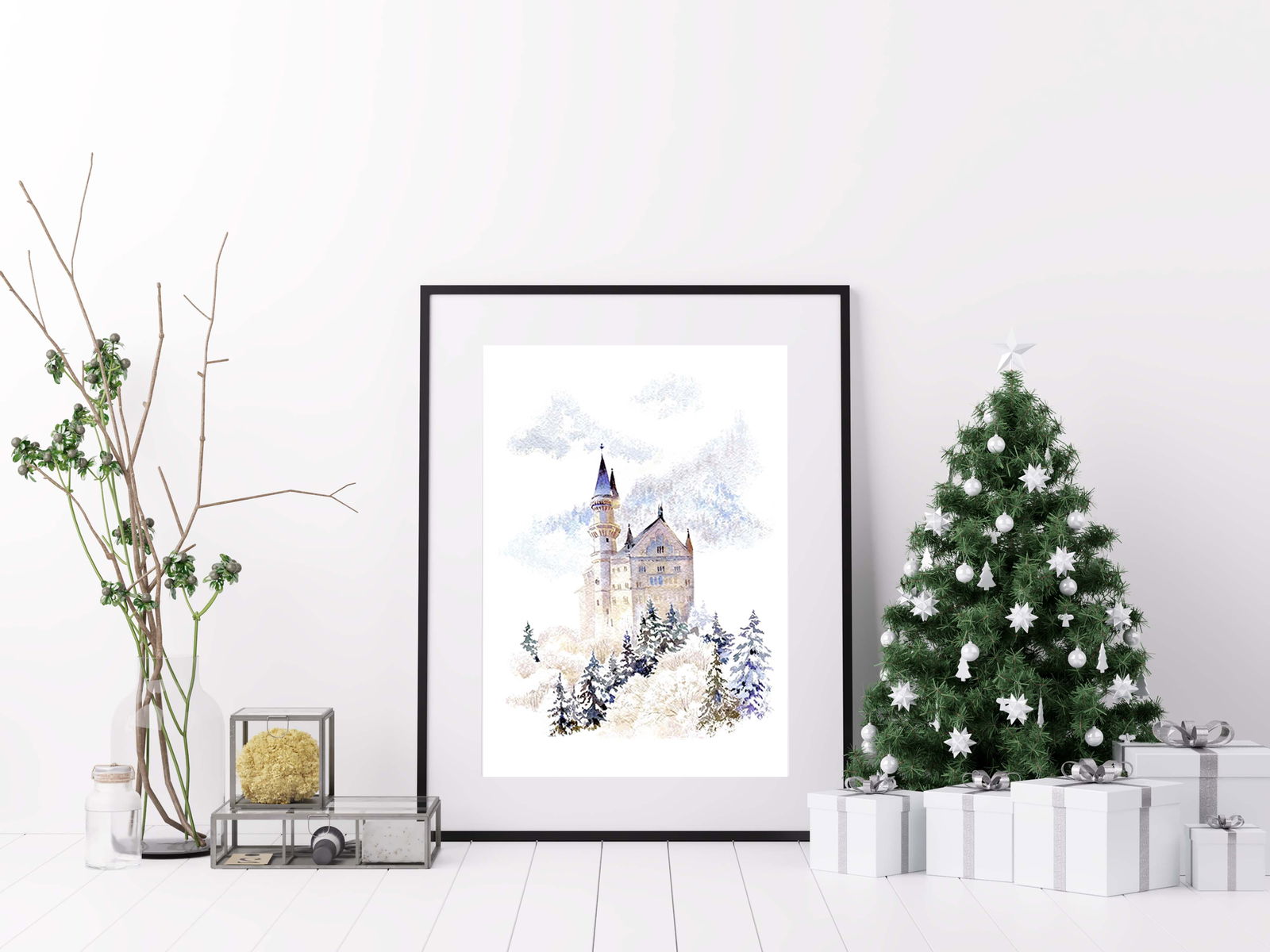 Winter Castle Illustration Poster - Hakyarts