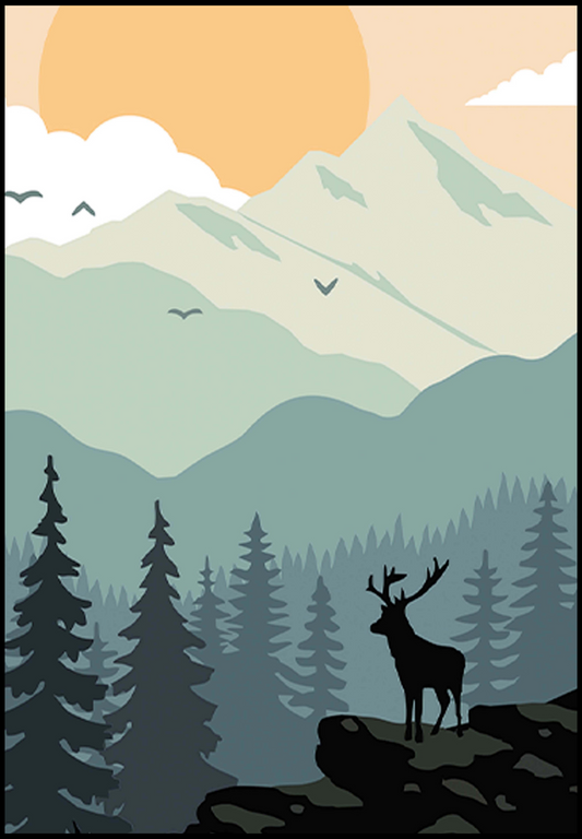 Winter Deer Silhouette Poster - Hakyarts